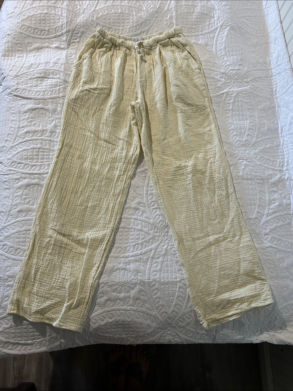 Aritzia - Little Moon - SAIL PANT- Yellow/Cream Wide Leg w/Drawstring Sz: Small